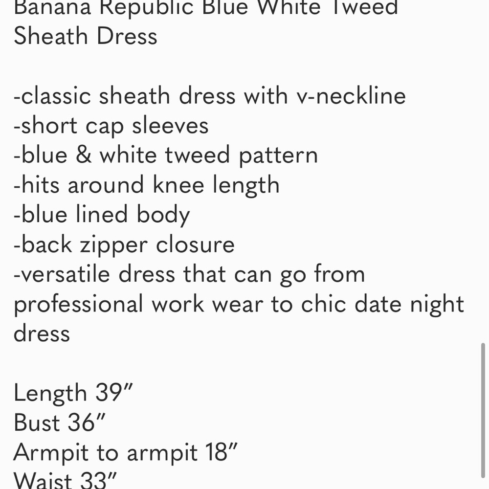 Banana Republic Blue White Tweed Sheath Dress 6 Work Cocktail - Picture 9 of 9